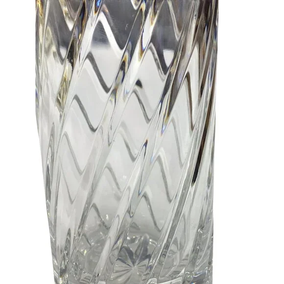 Vintage Crystal Clear Cut Glass Flower Vase Swirl Design Starburst Base Heavy - Picture 7 of 10